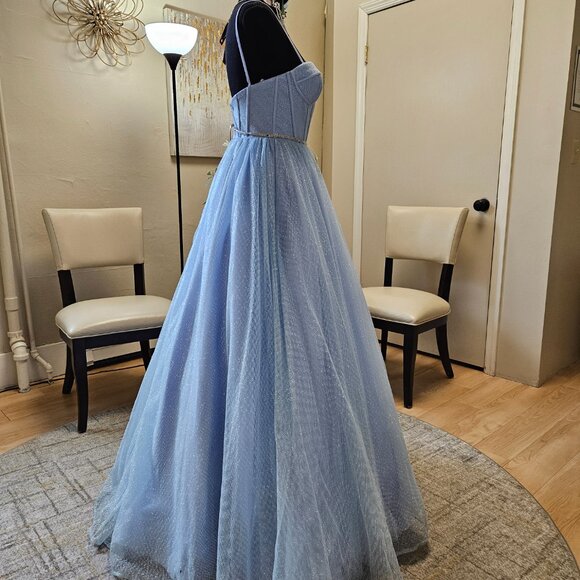 Size 0 light blue sparkle prom dress with corset look top and full ballgown - Picture 5 of 11